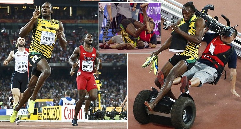 Usain Bolt Dijatuhkan Juru Kamera setelah Raih Juara Dunia 200 Meter di Beijing
